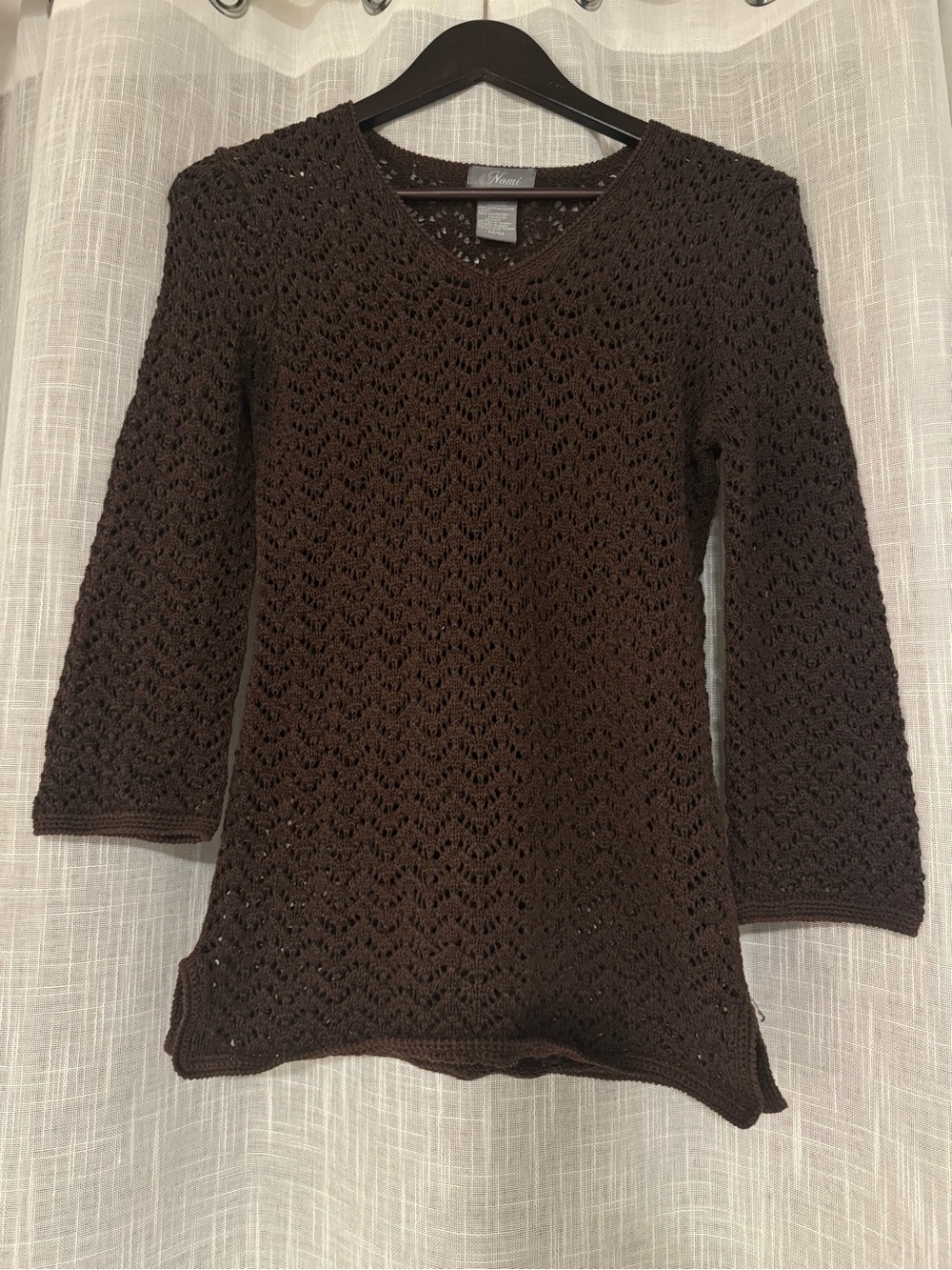 nomi Brown Open-Knit V-Neck Sweater